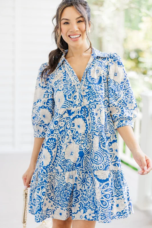 Versatile Wear Just Watch Blue Floral Dress