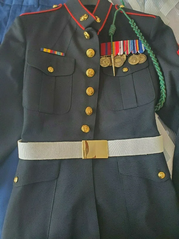 Effortless Style Authentic 43L Very Rare USMC Lance Corporal Dress Blue Jacket w/ Ribbons & Belt