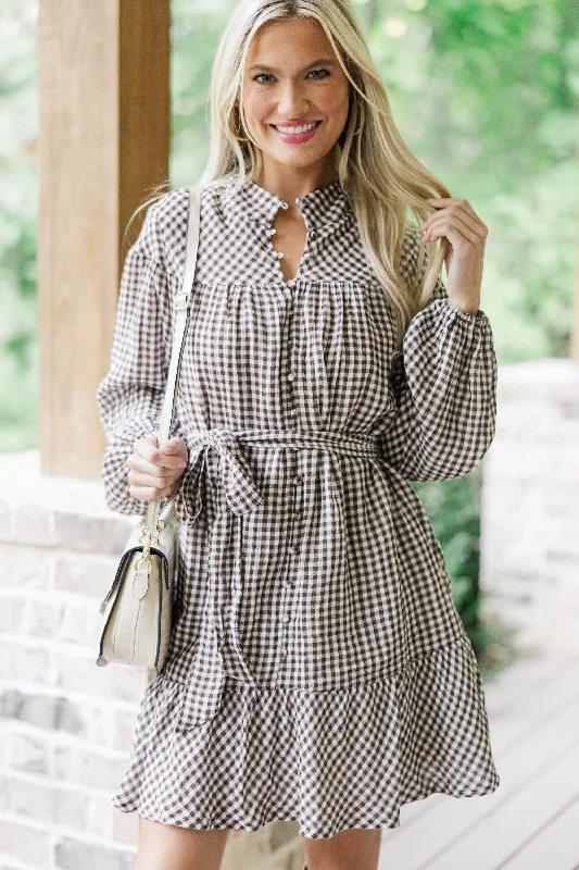 Comfortable Wear In The Know Brown Plaid Dress