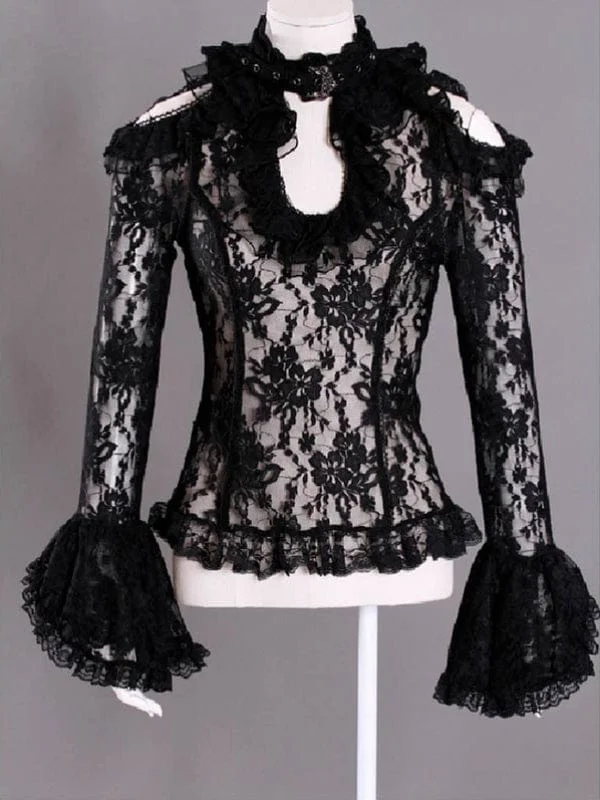 Classic Design Women's Steampunk Off Shoulder Lace Shirt with Choker