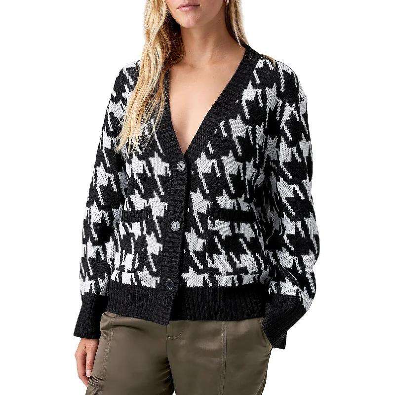 Personal Design Sanctuary Womens Warms My Heart Houndstooth Button-Down Cardigan Sweater