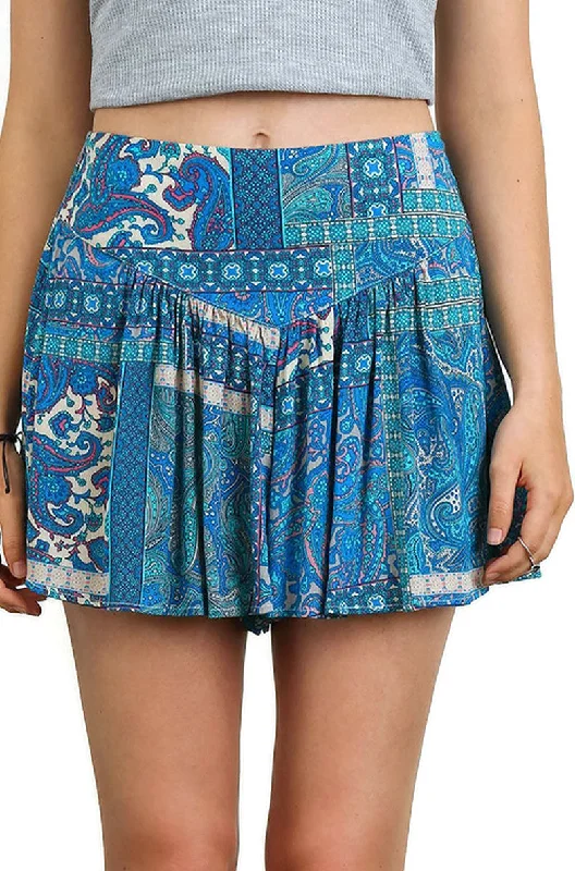 Fresh And Fashionable Bohemian Printed Shorts, Aqua