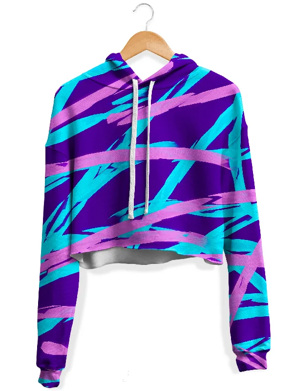 Fashion Classic Purple and Blue Rave Abstract Fleece Crop Hoodie