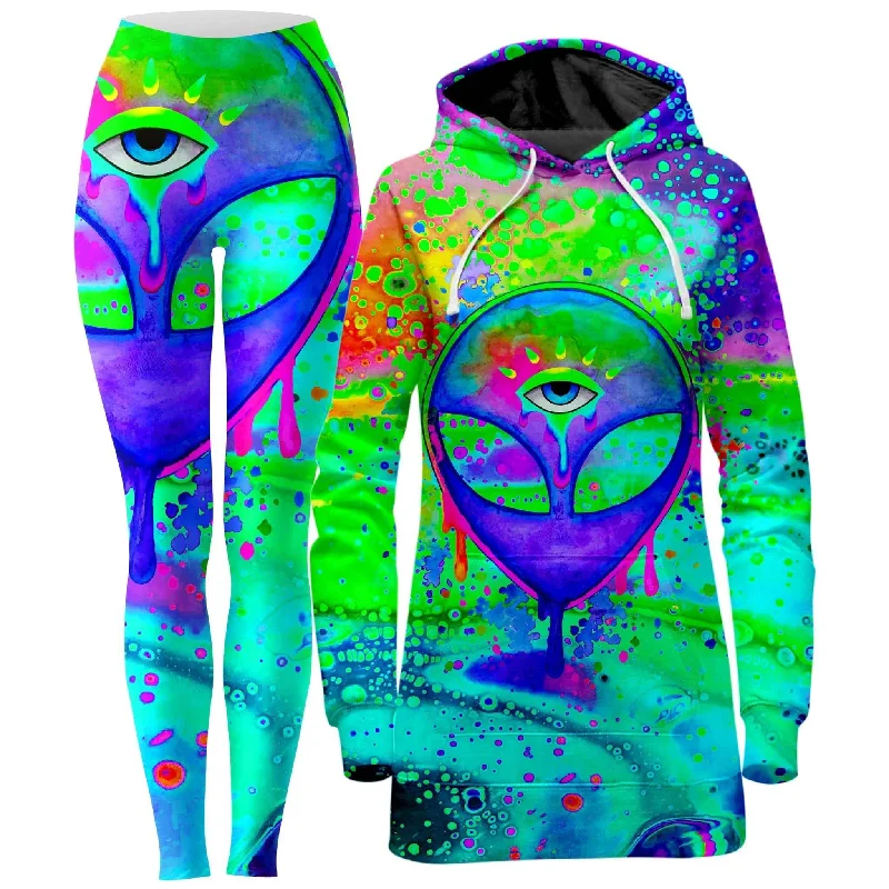 Daily Comfort Alien Melt Purple Hoodie Dress and Leggings Combo