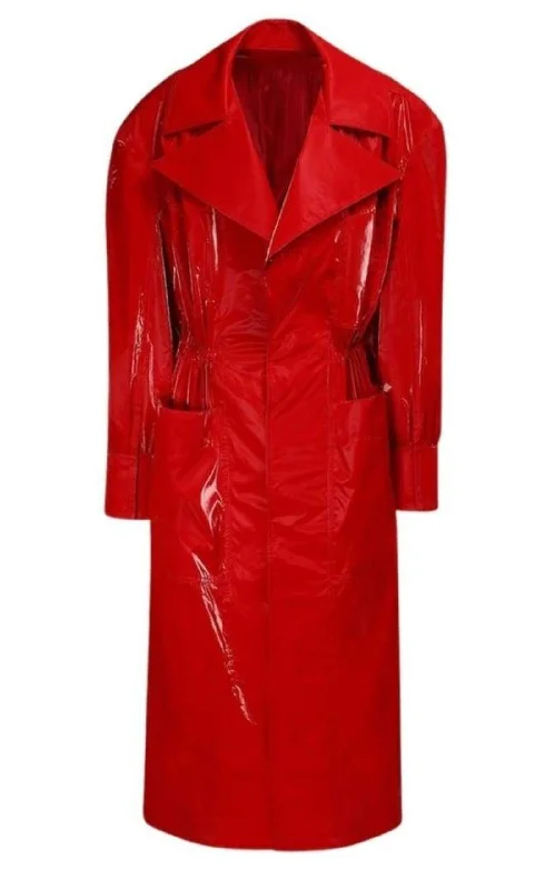 Classic Items Belted Glossy Red Trench Coat