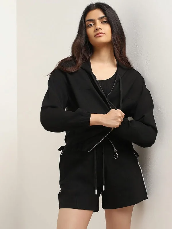 Comfortable Mind Studiofit Black Crop Hooded Jacket