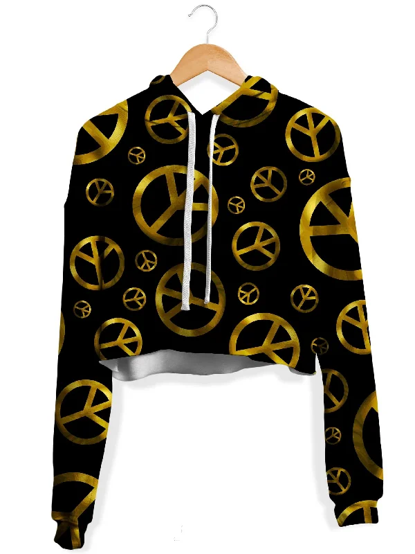 Integrated Design Peace Sign Gold Fleece Crop Hoodie