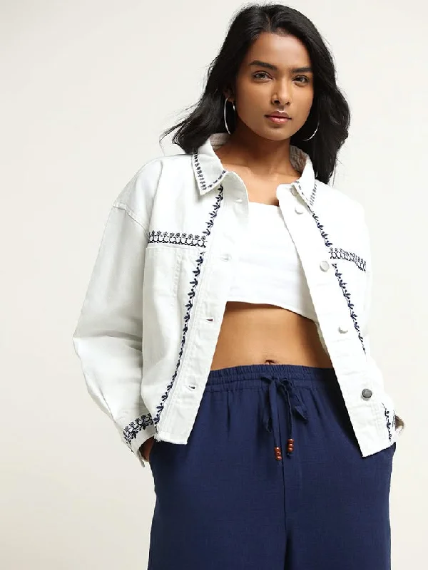 Summer Selection LOV White Contrast Embroidered Cotton Jacket