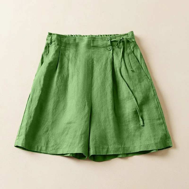 High Street Series Casual Linen Elastic Waist Summer Plus Sizes Shorts