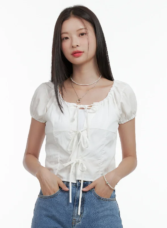 European Plan Ribbon Strap Crop Blouse OL411