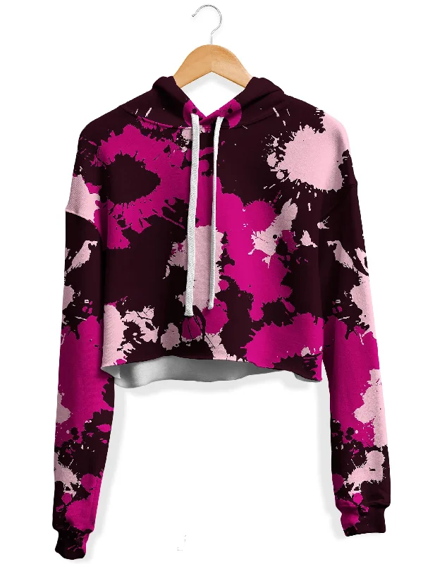 Goddess Style Mauve Pink Paint Splatter Camo Fleece Crop Hoodie