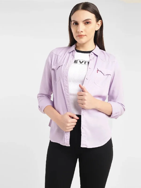 Noble And Elegant Women's Solid Spread Collar Shirt