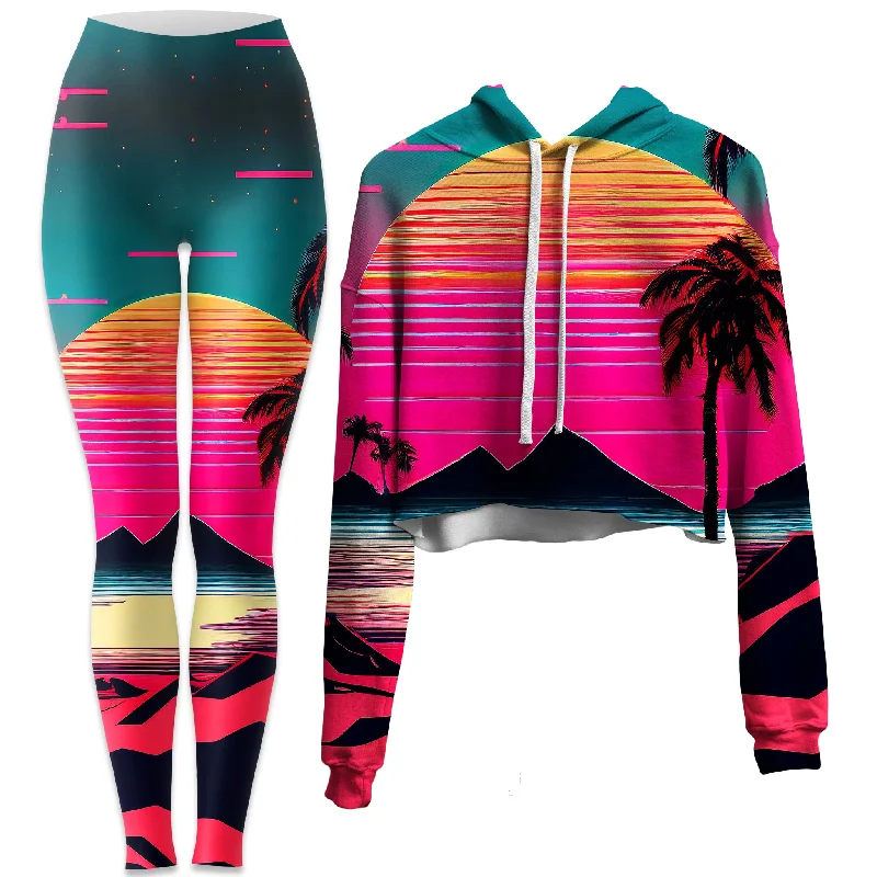 High Street Design Beach Sunset Crop Hoodie and Leggings Combo