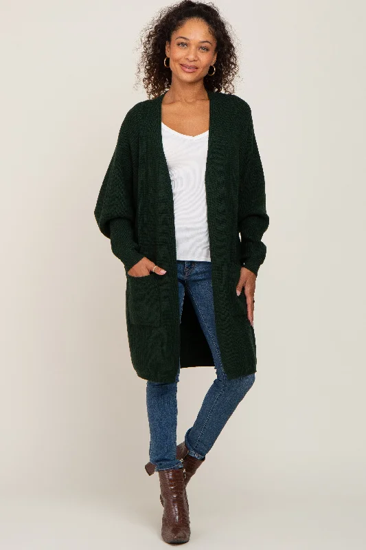 Noble And Elegant Forest Green Pocketed Knit Cardigan