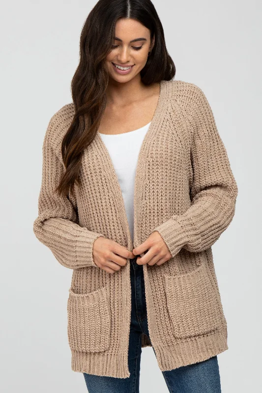 New Products Taupe Ribbed Cable Knit Cardigan