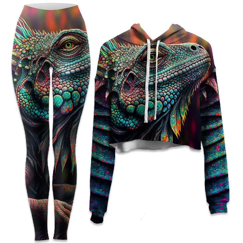 Exquisite Tailoring Psychedelic Giant Iguana 2.0 Crop Hoodie and Leggings Combo