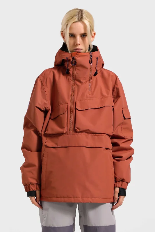 Fashion Must-have Women's Rust Asymmetrical Kangaroo Pocket Waterproof Insulated Snow Anoraks