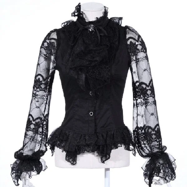 New Design Women's Steampunk Puff Sleeved Lace Splice Shirt with Neckwear