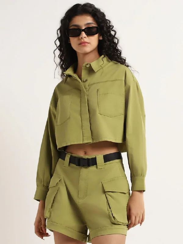 Comfortable Wear Nuon Green Denim Crop Jacket