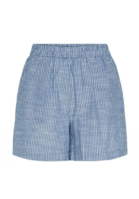 Comfortable Fashion Pieces Apia Striped Linen Blend Shorts, Nautical Blue