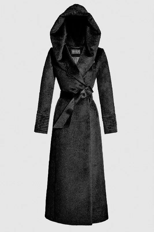 Exquisite Tailoring Suri Alpaca Maxi Hooded Wrap Coat