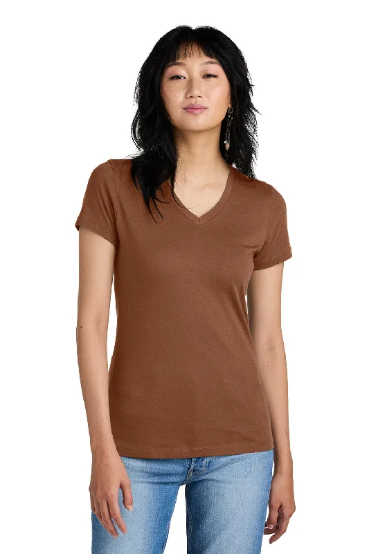 Simple Design District Womens Perfect Weight Short Sleeve V-Neck T-Shirt - Baked Clay Brown