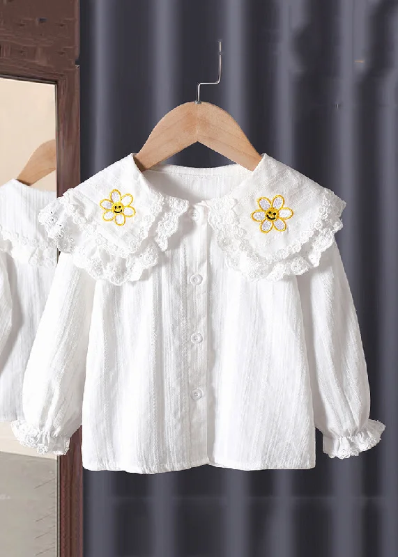 Comfortable Wear New White Peter Pan Collar Button Cotton Baby Blouse Flare Sleeve