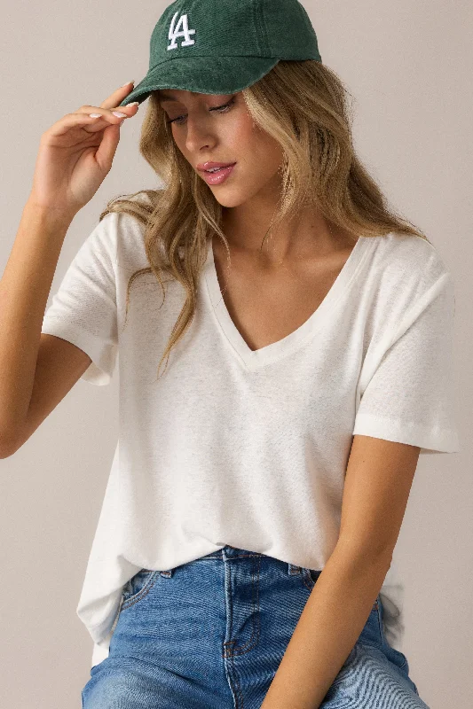 Comfortable Fashion All The Way Ivory V-Neckline Washed Tee