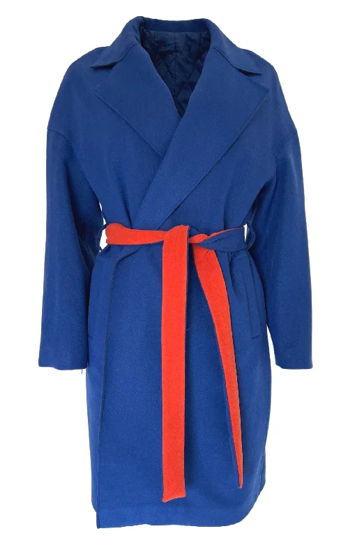 Luxury Classic Blue Belted Wrap Trench Coat