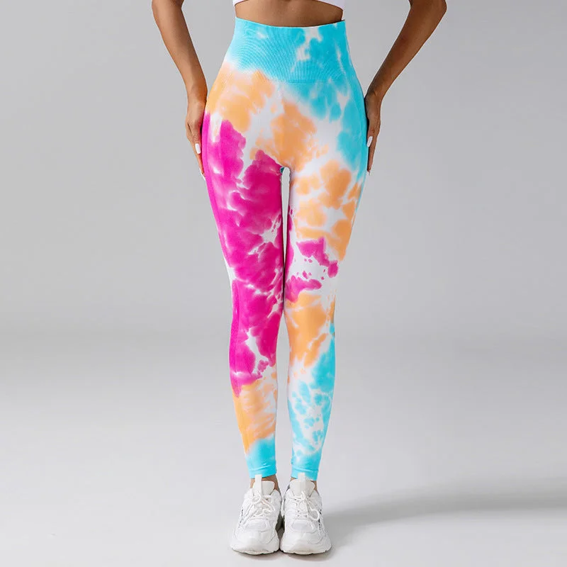 Chic Relaxation Hip lifting drop dye gradient tie-dye tight height waist sports fitness pants 10 colors-1