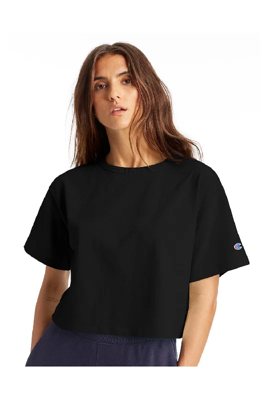 Elegant Series Champion Womens Heritage Cropped Short Sleeve Crewneck T-Shirt - Black