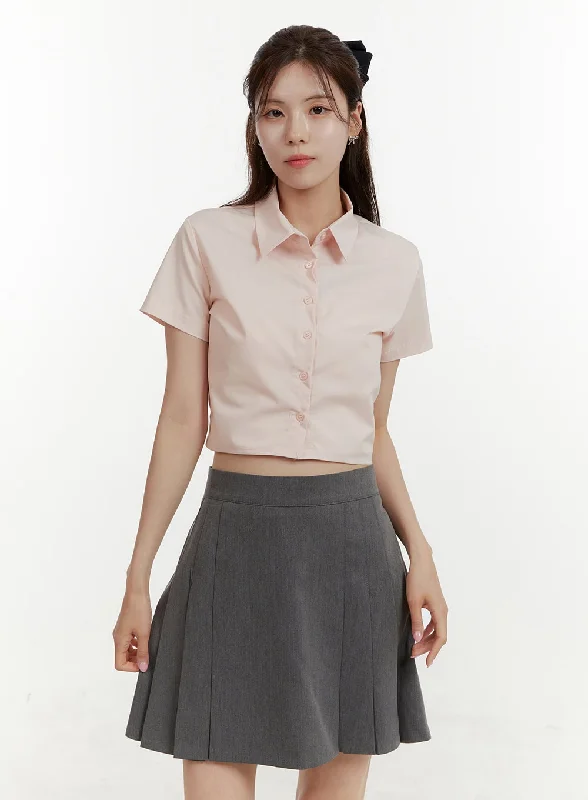 Fashion Pioneer Solid Collar Crop Shirt OY409