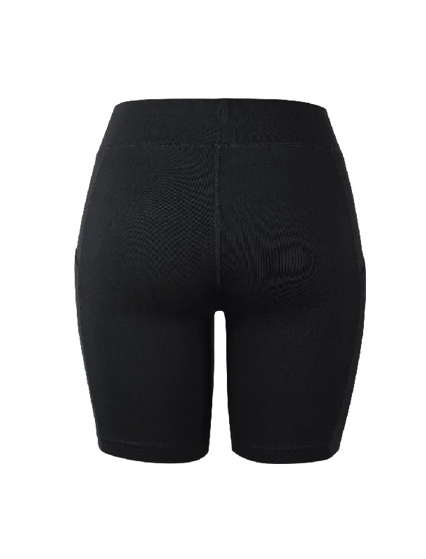 Sports Series Black Ladies cotton leggings shorts with pockets