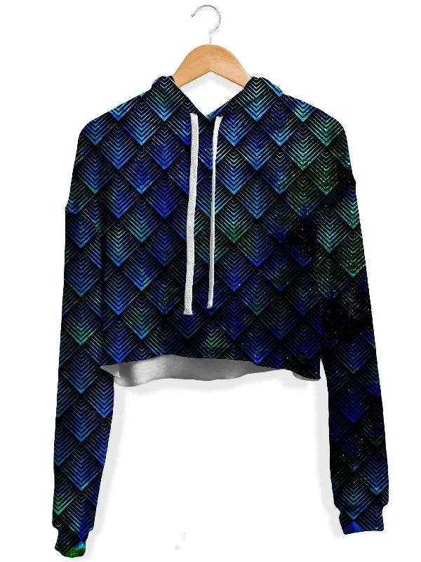 Basic Version Galactic Dragon Scale Teal Fleece Crop Hoodie