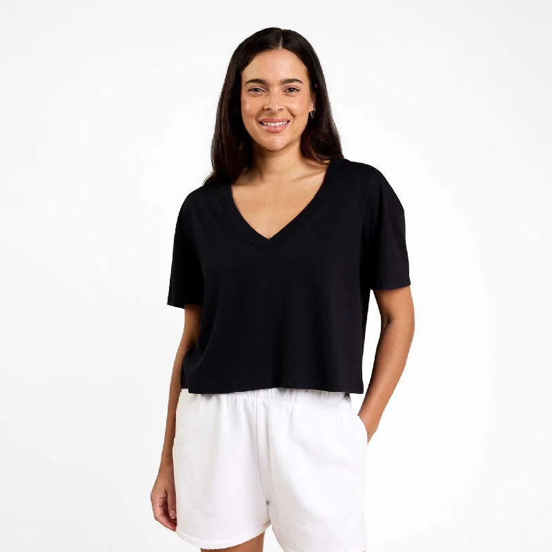 High Street Design Boxy V-Neck Tee | Black