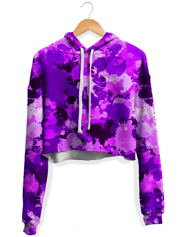 Soft Textures Purple Paint Splatter Fleece Crop Hoodie