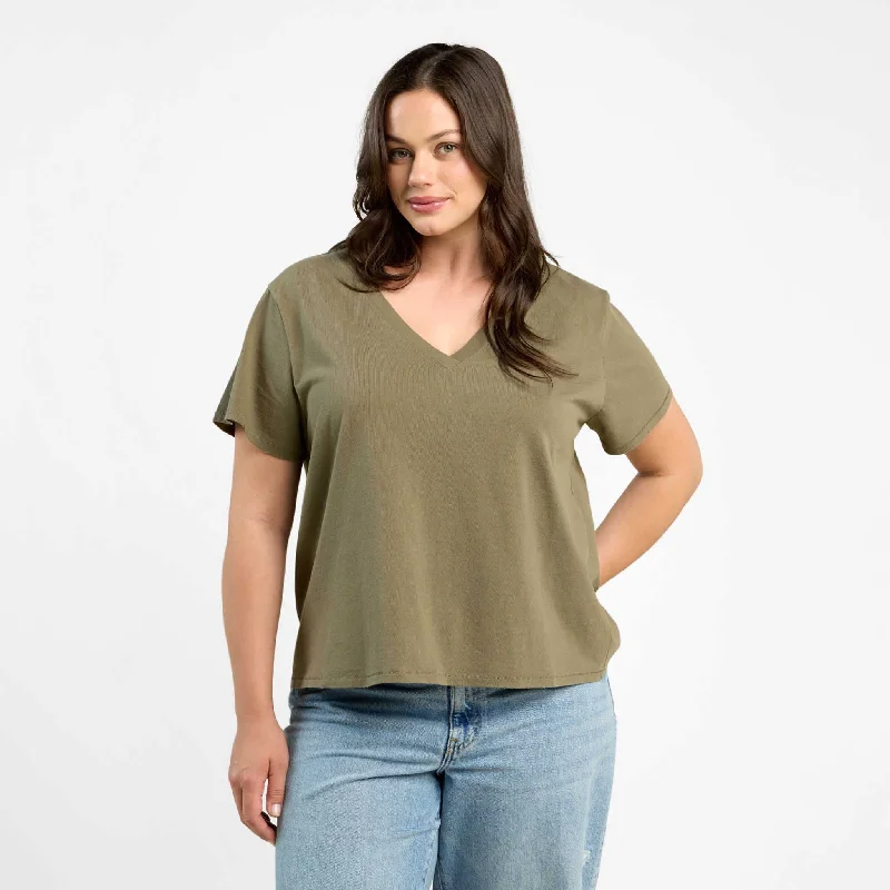 Fashion Pioneer Vintage Cotton V-Neck Everyday T-Shirt | Olive