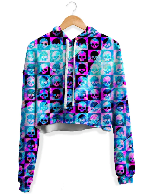 Fashion Expert Skull Fam Blue Fleece Crop Hoodie