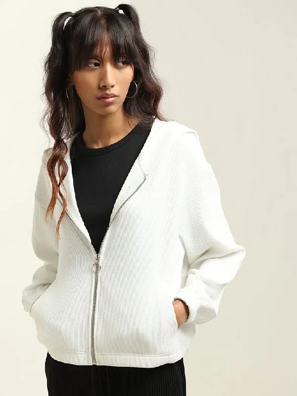 Fashionable In The Times Studiofit White Cotton Blend Hoodie Jacket