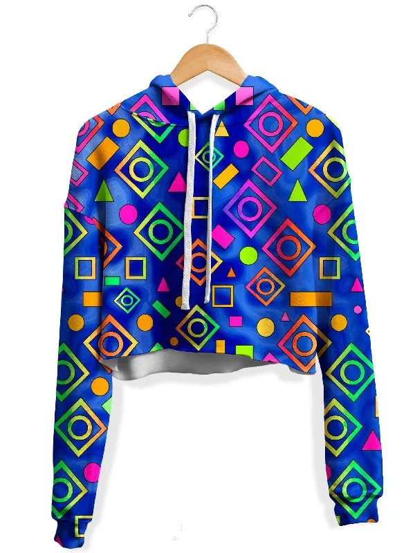 High-quality Design Geometric On Blue Fleece Crop Hoodie