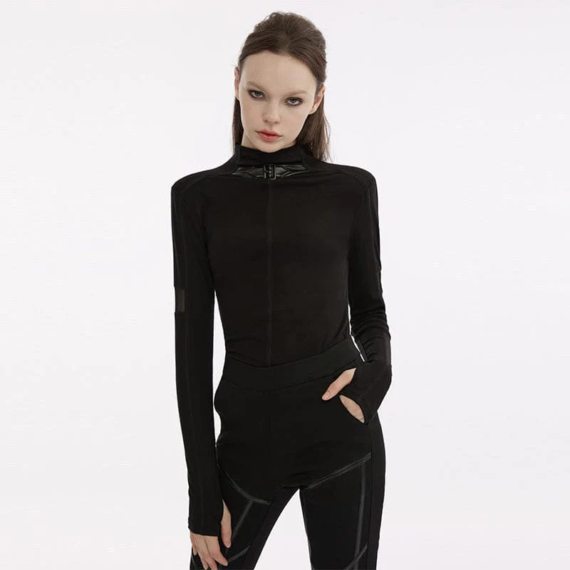 Cool Style Women's Punk Stand Collar Buckle Shirt