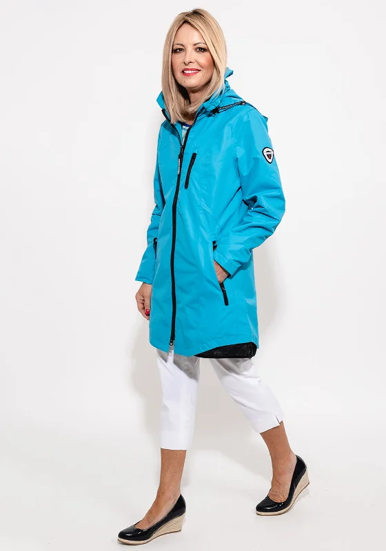 High-end Customization Noramnn Removable Hood Long Raincoat, Blue