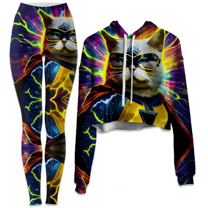 End Of The Year Cat Hero Crop Hoodie and Leggings Combo