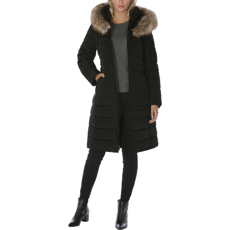 Goddess Style Laundry by Shelli Segal Women's Hooded Long Puffer Coat with Faux Fur Trim