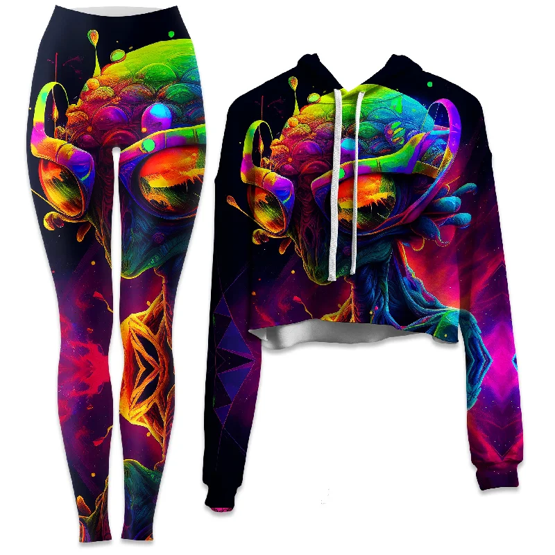 Comfortable Mind Psychedelic Alien Crop Hoodie and Leggings Combo