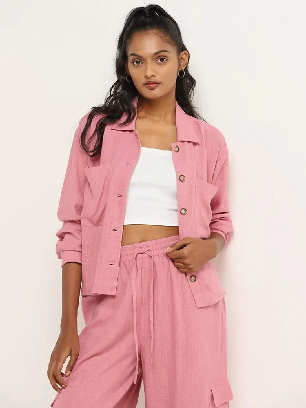 Fresh Wear LOV Light Pink Crinkled Blended Linen Jacket