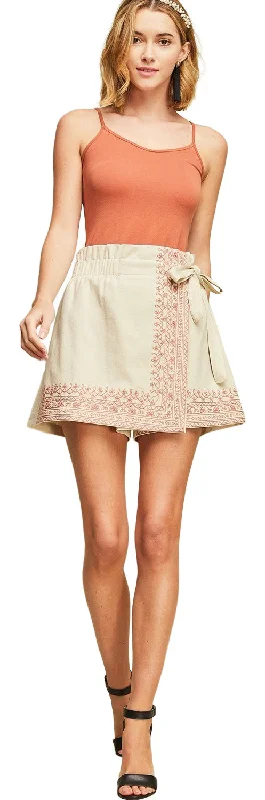 Integrated Design Embroidered Wrap Skort, Sand