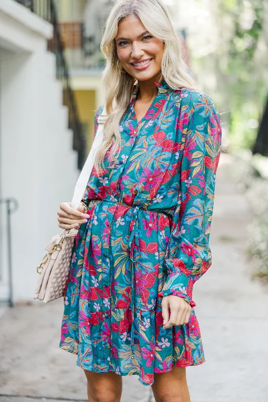 Integrated Design Fate: It's Your Year Teal Blue Foral Dress