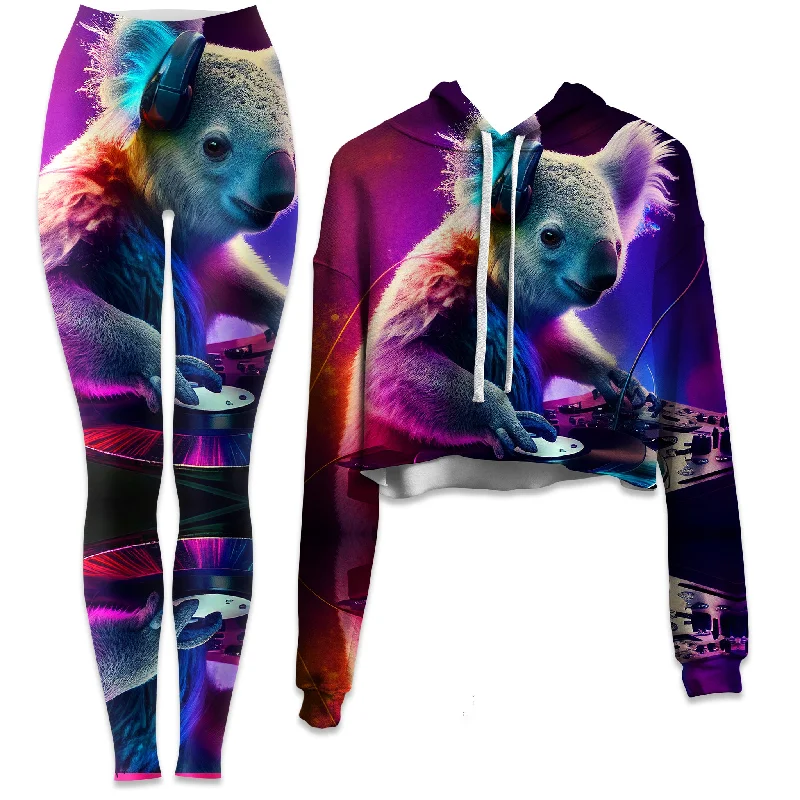 Tropical Style Koala Beats Crop Hoodie and Leggings Combo