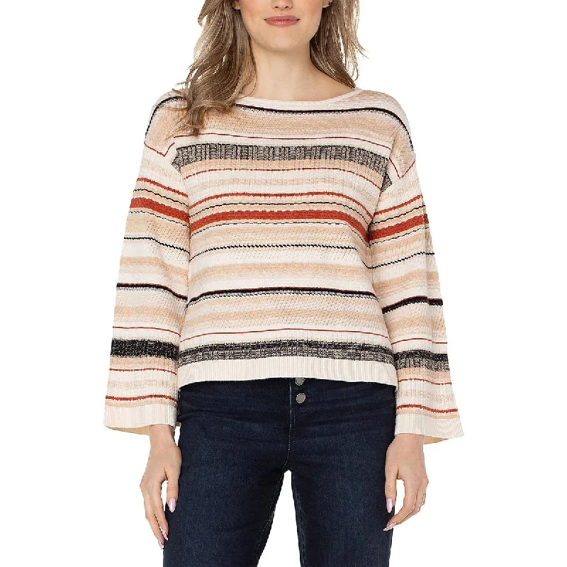 Cozy Fit Liverpool Los Angeles Womens Boat Neck Striped Pullover Sweater